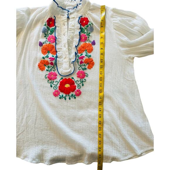 Antik Batik Clotilda Hand-Embroidered Floral Cotton Crepe Blouse White - 42 (L) - Picture 11 of 11
